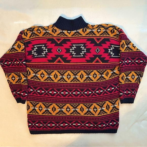 Vintage Croquet Club Knit Aztec Fair Isle Decorative Mock Neck Sweater L - Picture 3 of 6